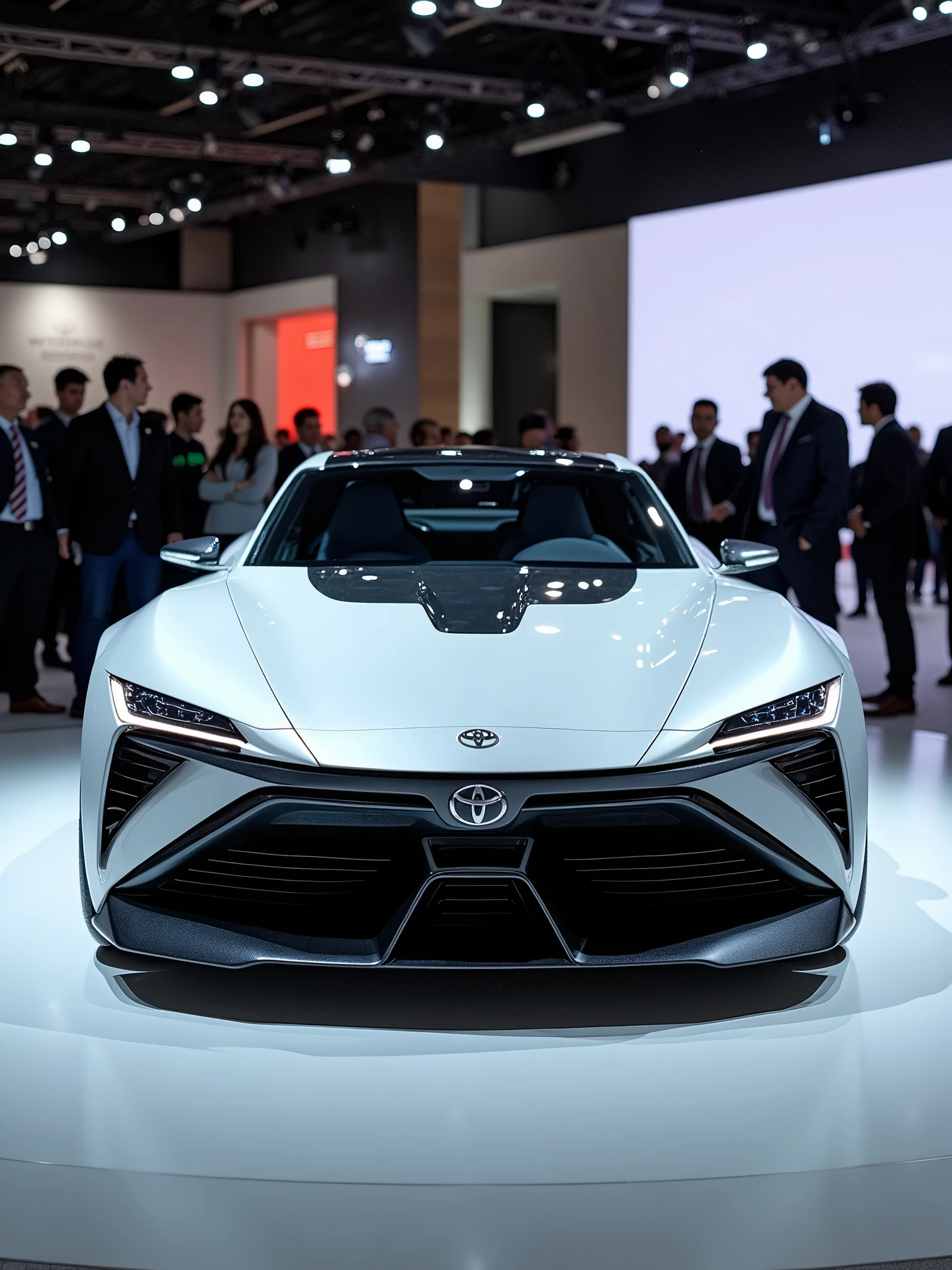 Toyota Concept car in auto expo, include hyper realism, hd, 4k.
