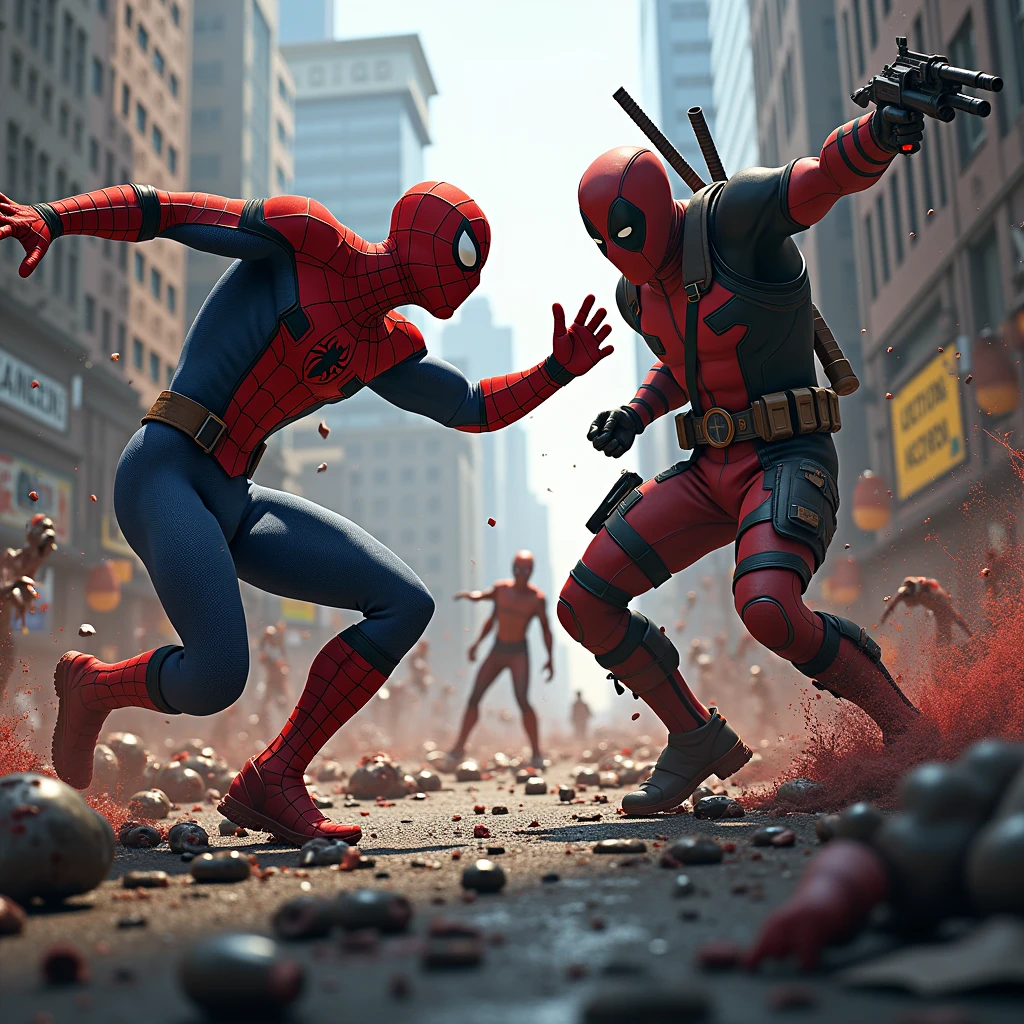 Spiderman and Deadpool kills zombies 