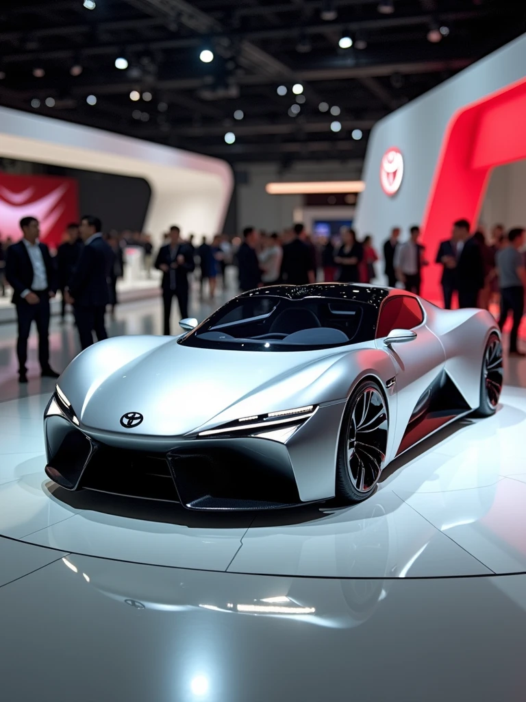 Toyota Concept car in auto expo, include hyper realism, hd, 4k.