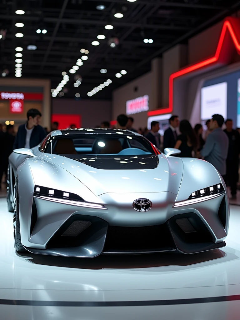 Toyota Concept car in auto expo, include hyper realism, hd, 4k.