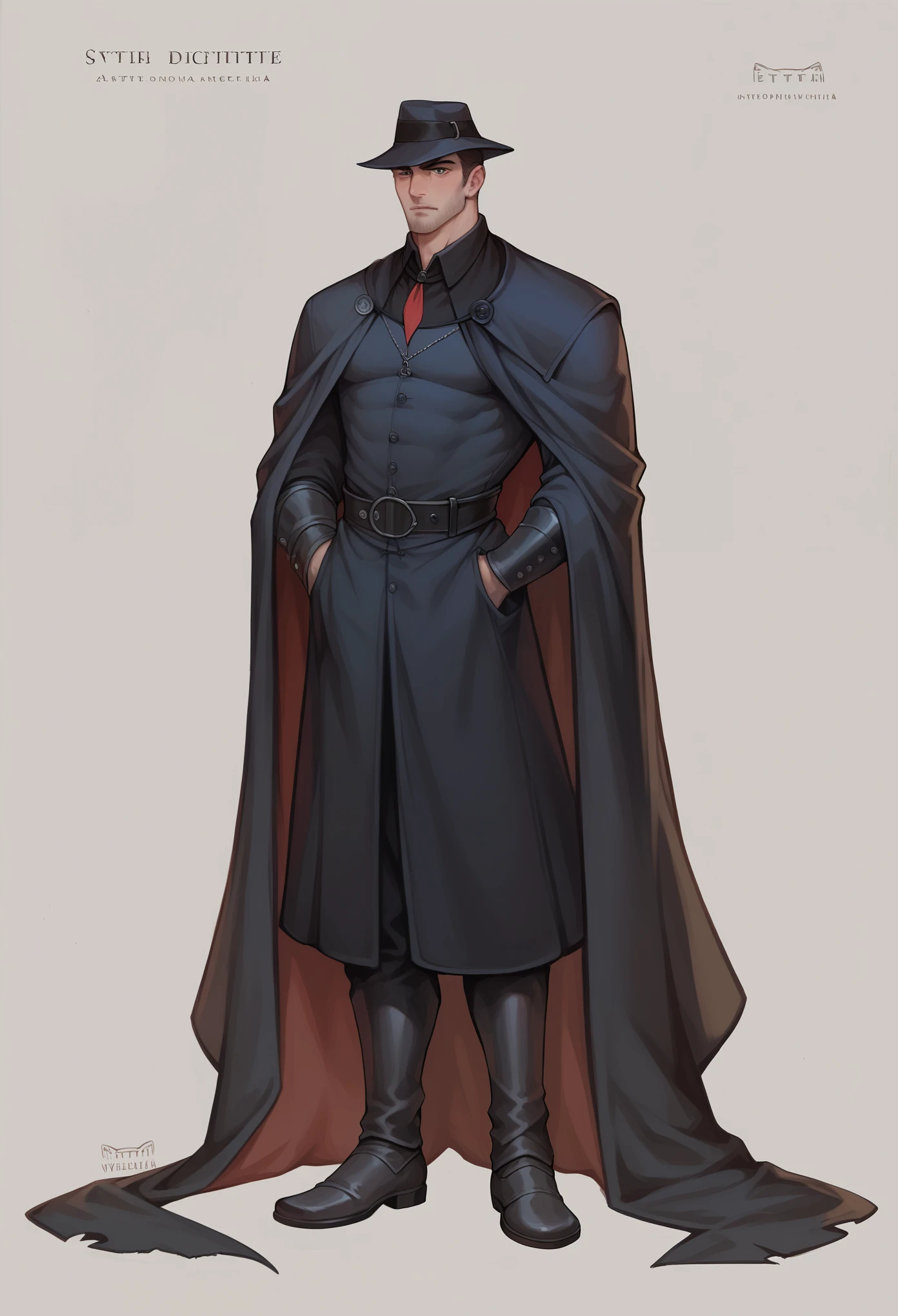 man, visual novel character, front, black overcoat, gothic theme, medieval, detective, fullbody