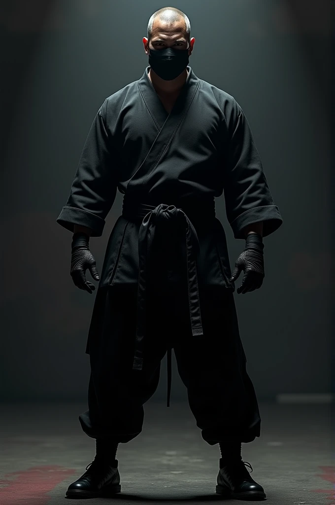 Man shut and black belt black mask black shoes black glubes