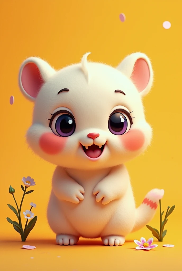 Create an image of a small, adorable character with a compact, round body. He should have big, expressive eyes and a mischievous smile.. The style should be a little awkward, reflecting a sense of cuteness and fun, com cores vivas e alegres