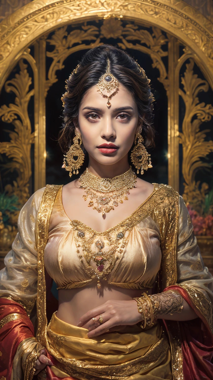 ((Best quality, 8k, Masterpiece :1.3)), Sharp focus :1.2, Generate a realistic image of a beautiful sexy Indian woman plus size body: 8.5 dressed in a white Kasava saree, adorned with traditional ornaments, standing in a well-lit room with cinematic lighting. ((Front view, random elegant pose)), and there is a sense of grace and elegance in her posture. The background should complement the scene, enhancing the overall aesthetic appeal of the image. Photography by Brandon Woelfel, Full shot: Canon EF 16-35mm f/2.8L III USM lens on a Canon EOS 9D Mark IV camera, ultra realistic, k, HD