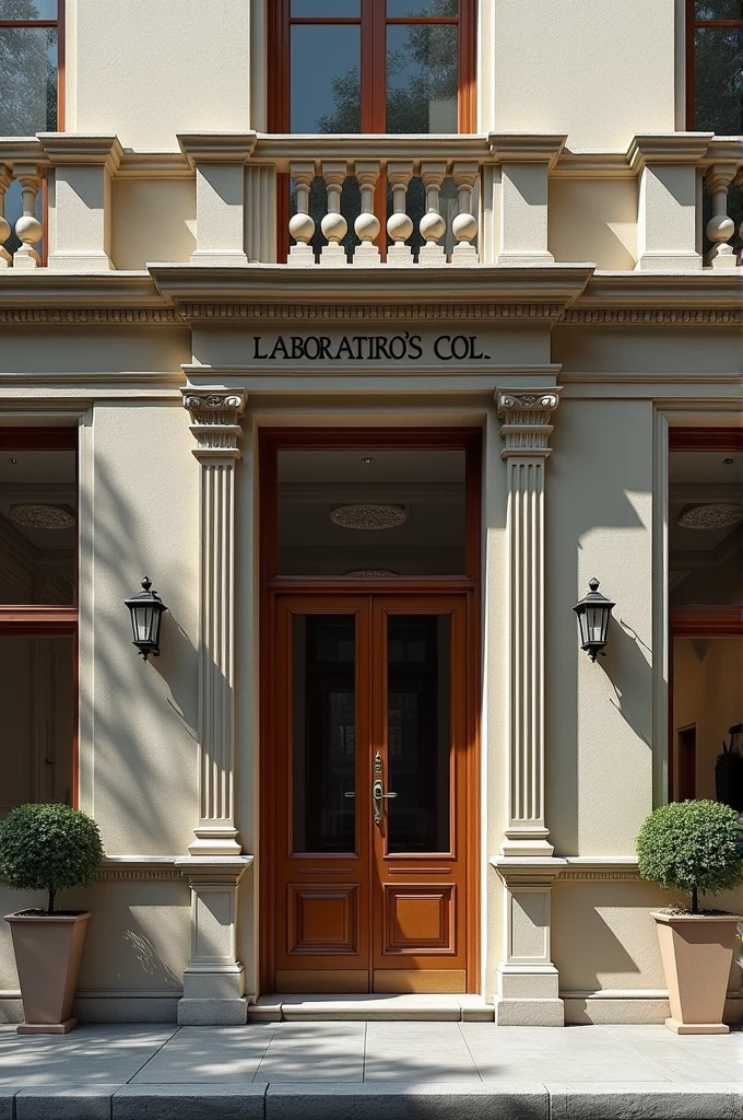 I want you to create a perfume laboratory in which only the facade of the premises is visible and its name is "Laboratorio's COL s.A.s" and it doesn&#39;t look so luxurious.
Let the name of the premises be " LABORATORIOs COL s.A.s"
Let the facade not look so luxurious