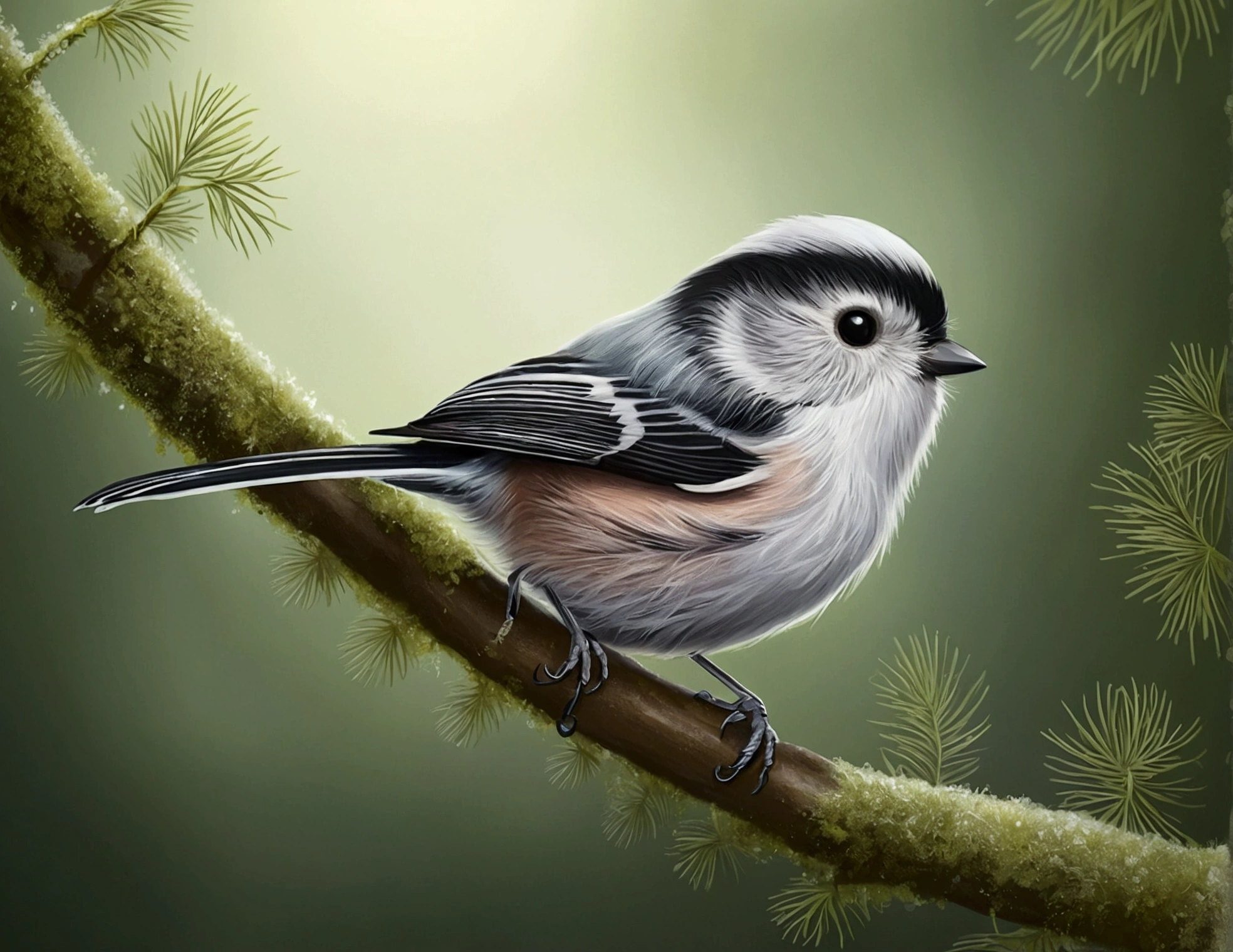 Little creatures in a n, Very few, White, round, Shine, Hairy in the heart of the forest, For the story cover,Long-tailed Tit