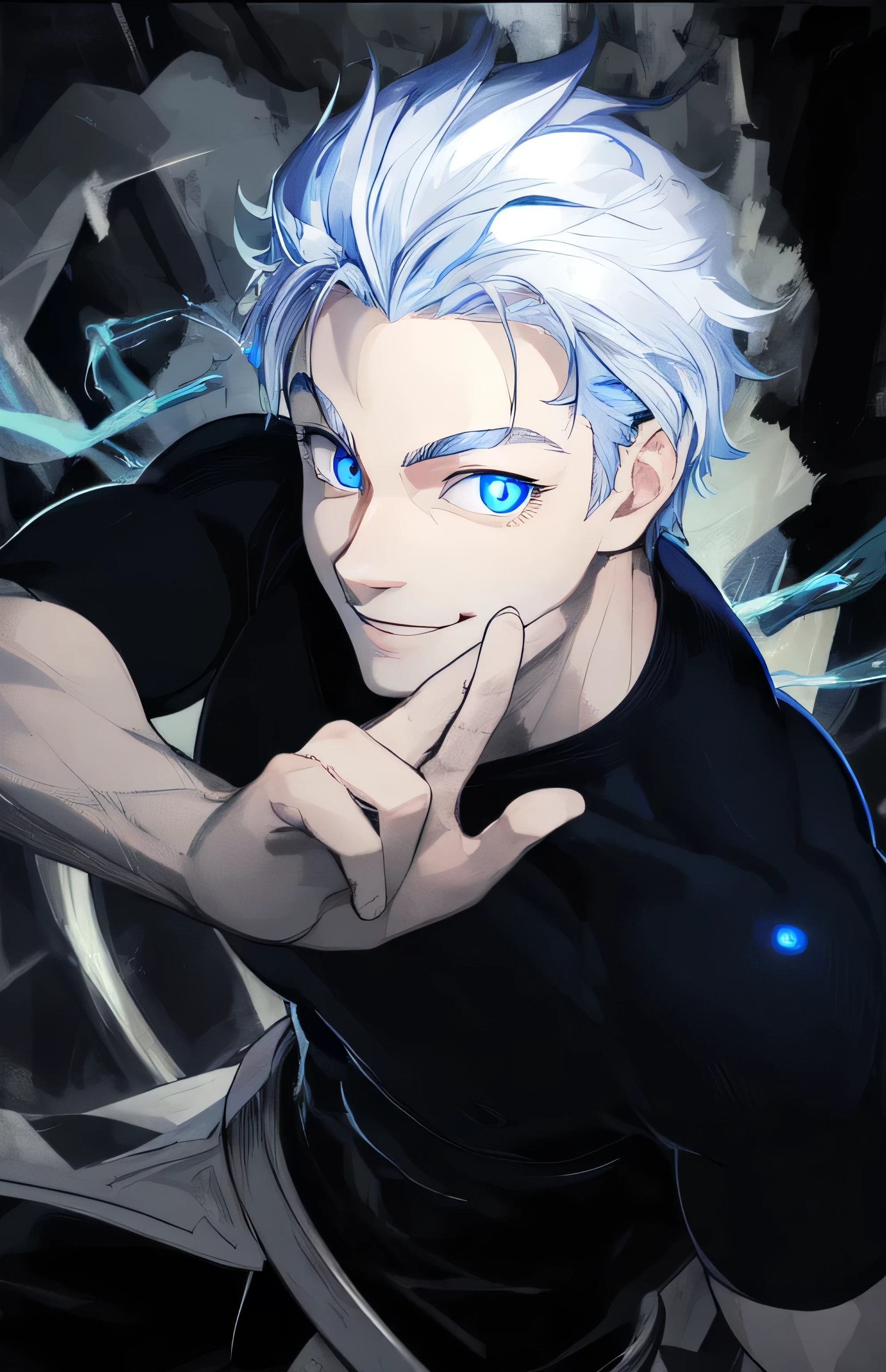 1man, Strongest, glow blue eyes, smile, HD, HDR, 4k