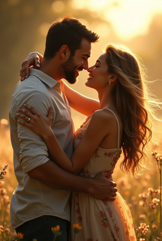 A man ran and hugging a woman that he loves