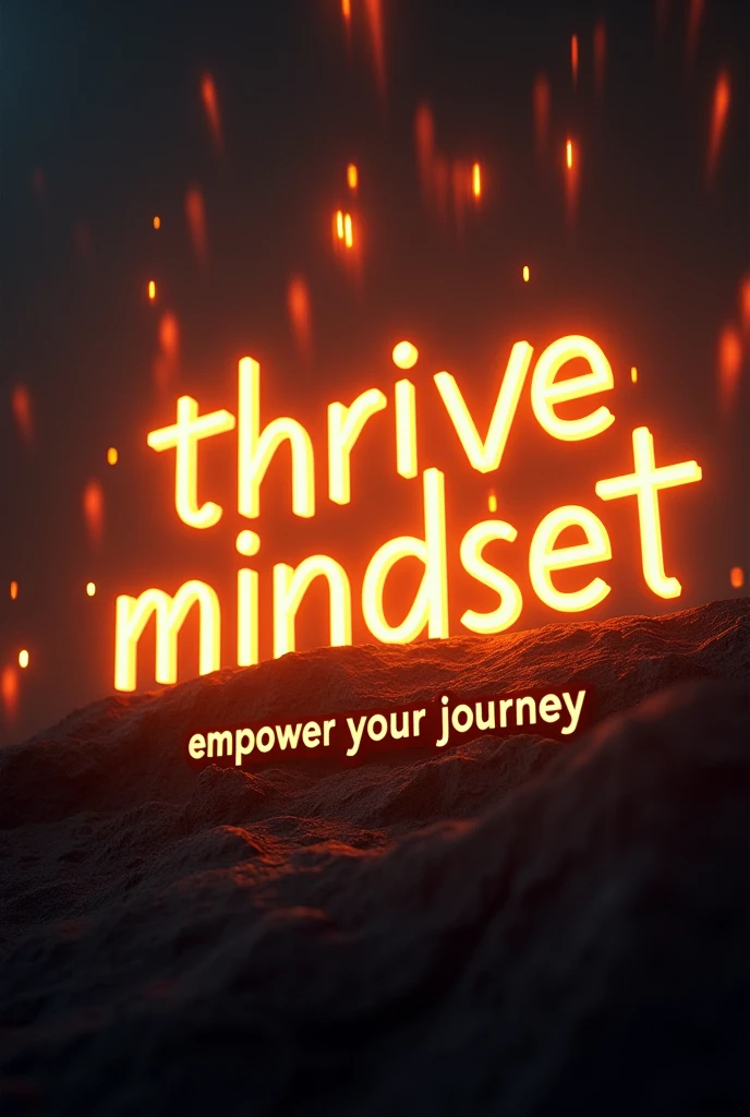 A bold, powerful image of the text ‘Thrive Mindset’ with glowing,
modern typography, set against an abstract background of light rays or a rising sun.
Include the tagline ‘Empower Your Journey’ below it.”
