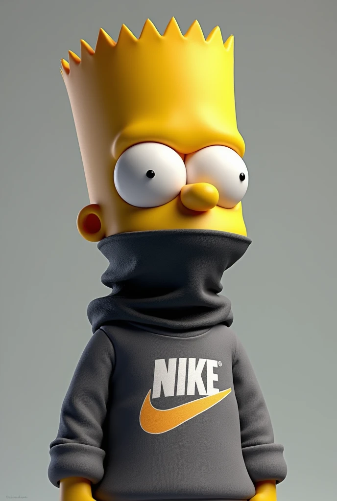 Create Bart Simpson with a Nike sweatshirt and a bandana covering his face in 3D