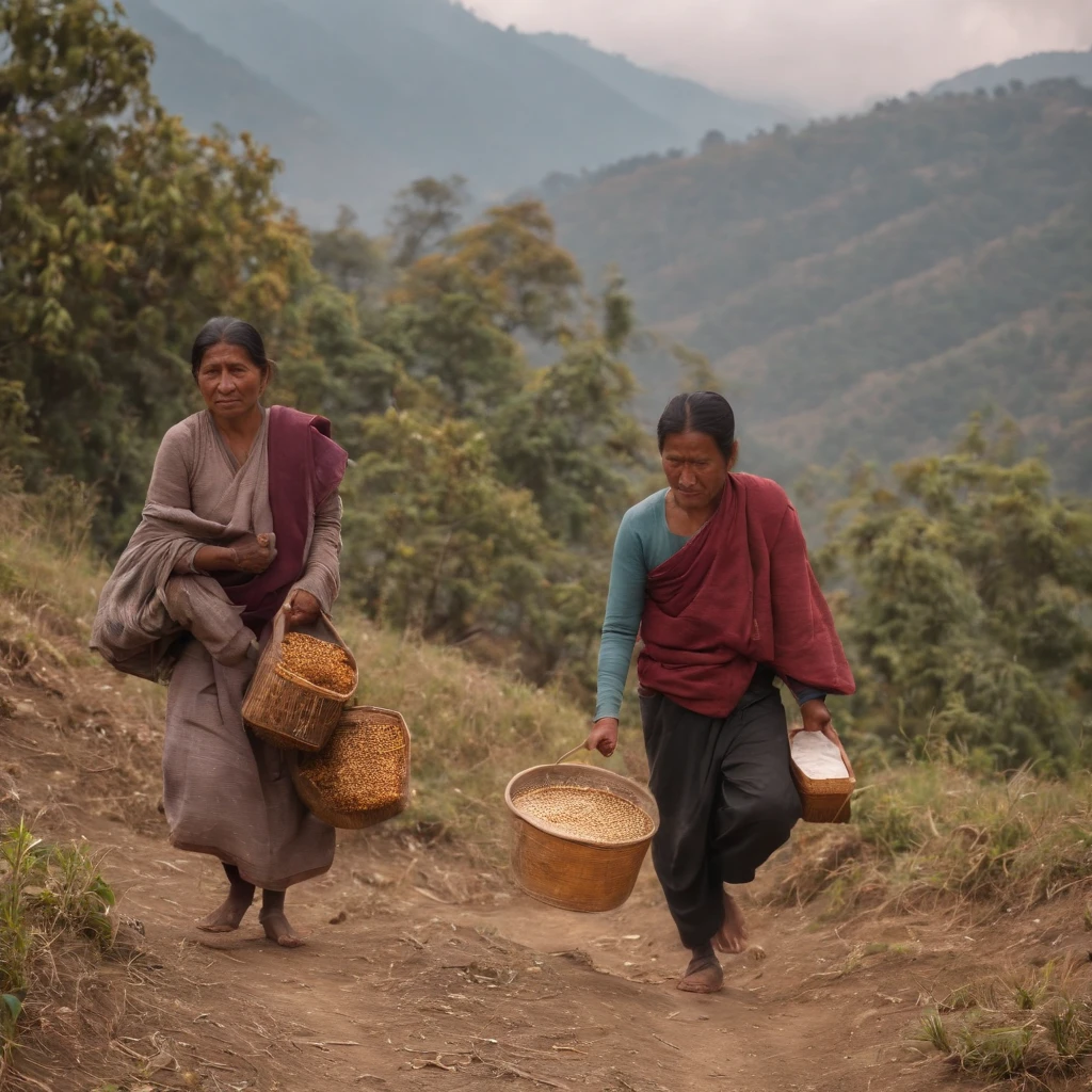 Nepali people clambing hills for honey