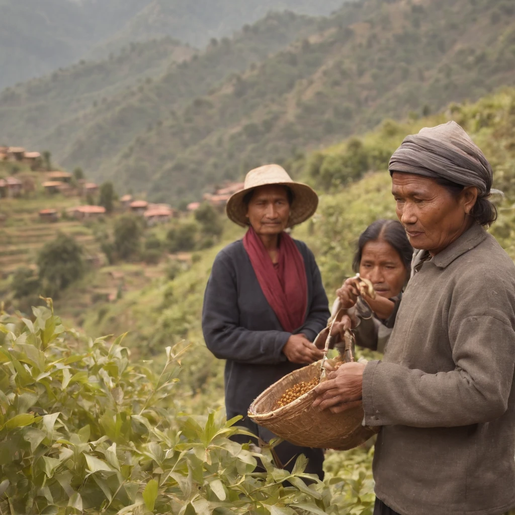 Nepali people clambing hills for honey
