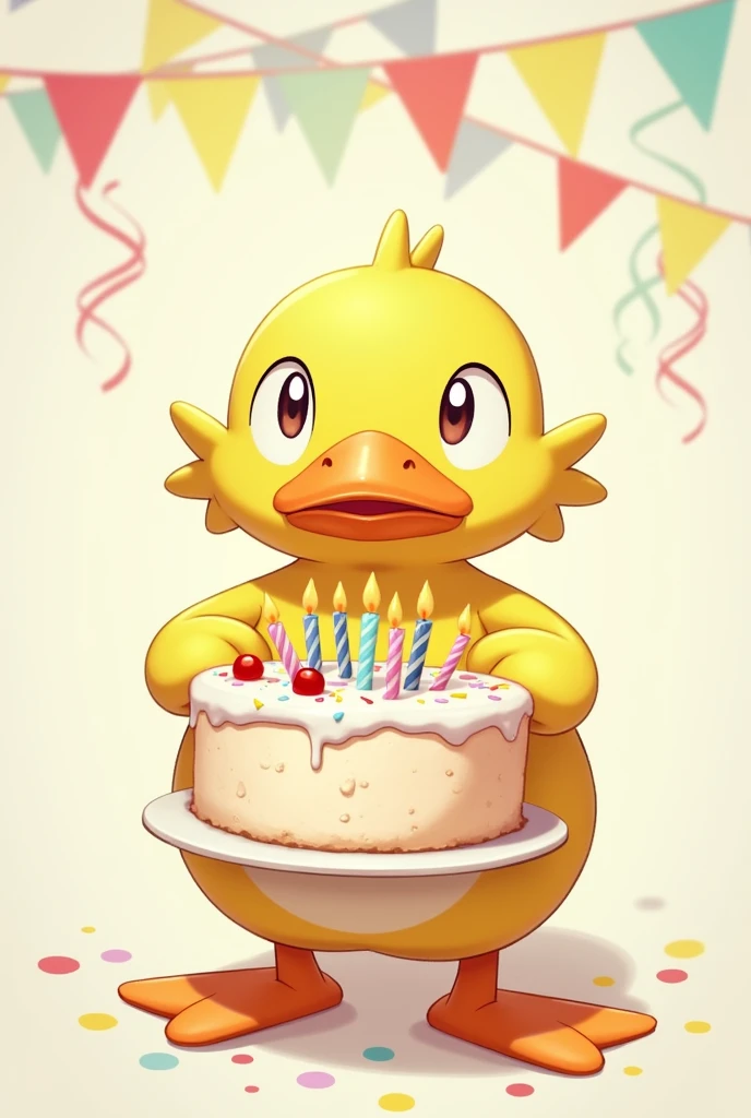 psyduck holding a cake

