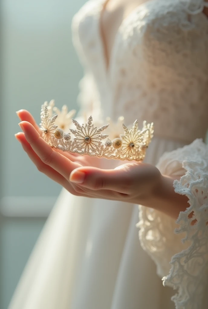 (bookcover) a hand holds a wedding crown

