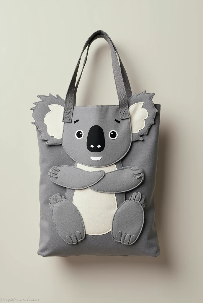 Fabric bag with a design of a koala's arms on the grey edges, only the arms, no head