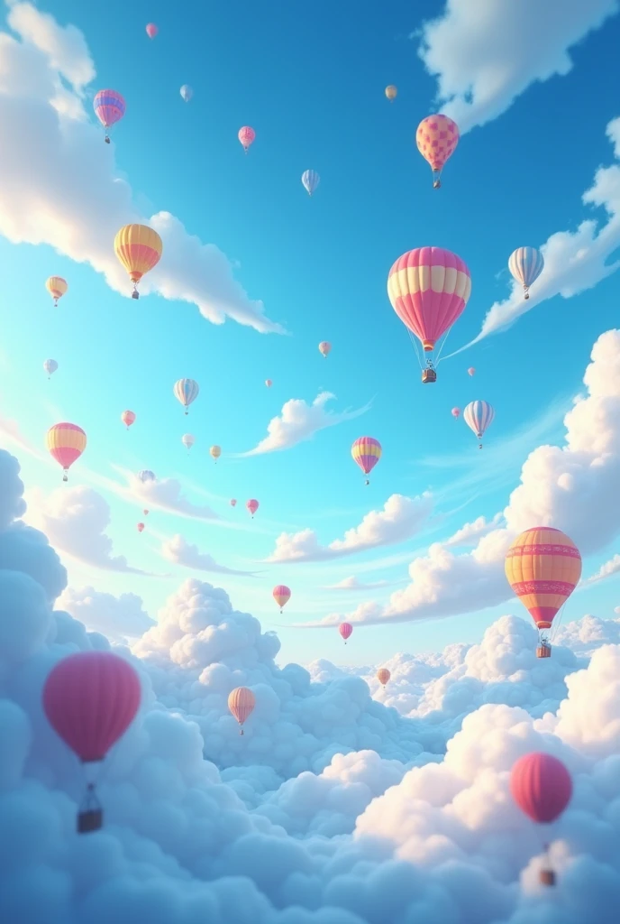 sky with many clouds animated blue and white with many hot air balloons