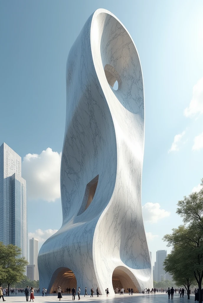 Marble facade high rise building with unique shape