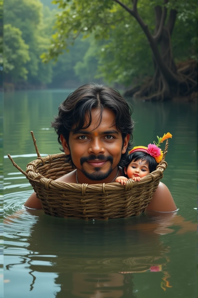 A 15-year-old young Thai--chinese prince with a cute face, wearing a golden crown and swimming bikini, shirtless. Wear elegant gold boots. standing with Prince's bodyguard By the ancient forest waterfall surrounded by trees.