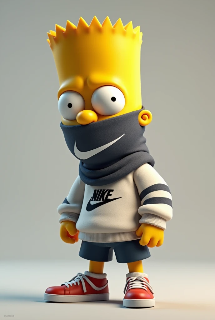 Create Bart Simpson with a Nike sweatshirt and a bandana covering his face in 3D