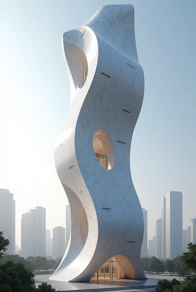 Marble facade high rise building with unique shape