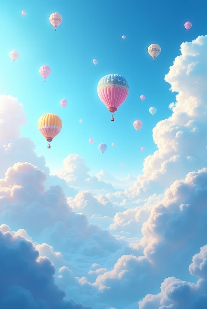 sky with many clouds animated blue and white with many hot air balloons