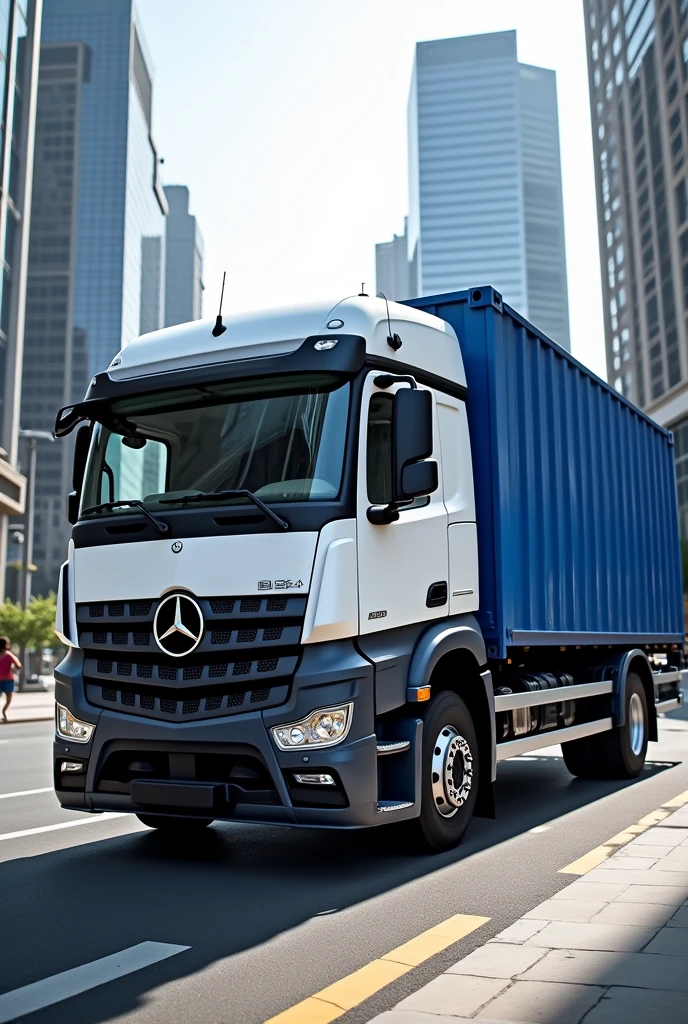 White Mercedes 1634 with blue tipper body