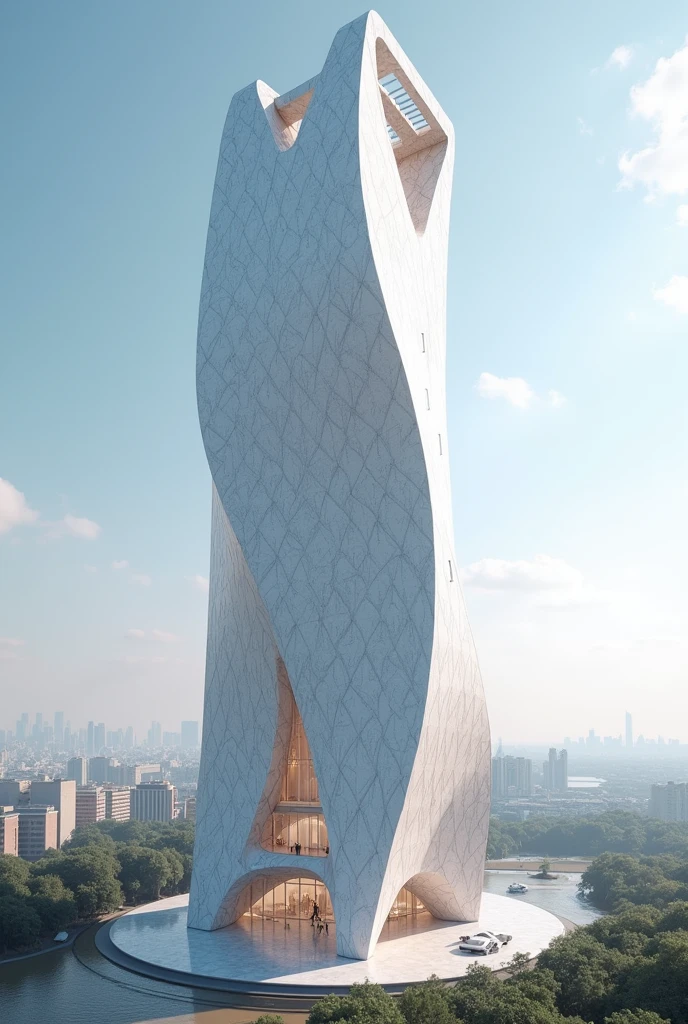 Marble facade high rise building with unique shape