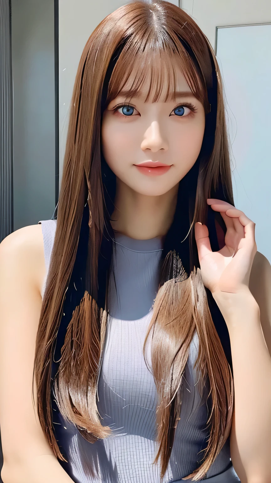 Unparalleled beauty, Shiny, firm, glowing skin, Bangs between the eyes, Beautiful luster, Super long straight silky hair, eyeliner, sexlyで美しい無邪気な20歳, High resolution, Very bright and beautiful big glowing light blue eyes、Very big eyes、Beautiful and adorable, ((Huge ))、((erotic、sexly、超High resolution、The lighting is bright、Precise needles without discomfort))、