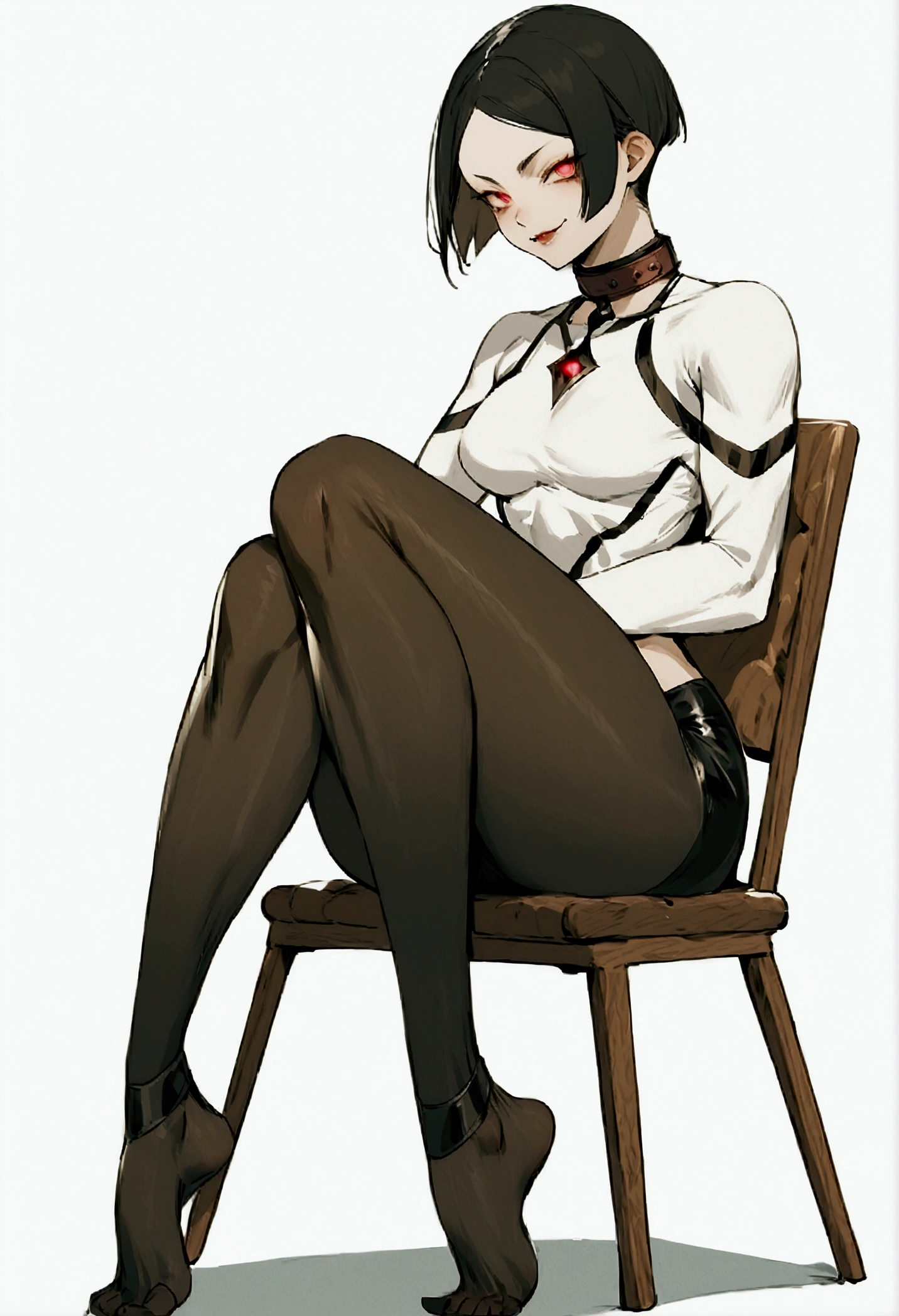 
The eyes,fully body,sitting with legs open,alone,short hair,work of art,face detailed,young fitness linda,Wearing black pantyhose,tight white sweater with collar ,neckleace,evil smile,red eyes glowing,labiaa,eye shadow,bangs on the eyes,black gloves,usando The eyes,full body on display,corpo sexy,sitting on a chair




