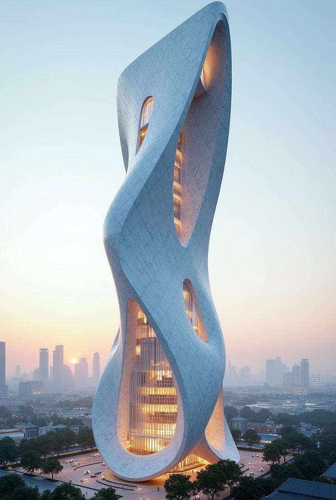 Marble facade high rise building with unique shape