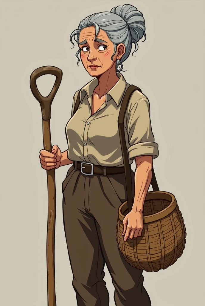 Versão anime mango traços dragon ball Z, drawning, Here are the anime style descriptions/mango, with features inspired by Dragon Ball Z:
Mrs. Toros (adoptive mother of the protagonist)
kor:6 Sex:Female
Occupation:Farmer Description: Mrs. Toros é uma mulher de estatura média, old woman with gray hair in a bun, reflecting their resilient and hard-working nature. Your skin is tanned and marked by deep wrinkles, old face the result of years of work under the sun. She wears simple, functional clothes., like a thick fabric blouse and brown pants, always ready to work in the fields. Your eyes are small, but bright, carrying an expression of wisdom and inner strength. Her posture is robust and she is often seen with a hoe or harvest baskets., symbolizing your deep connection with the earth.