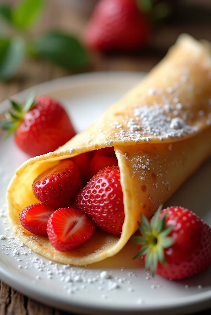 a crepe with strawberries inside