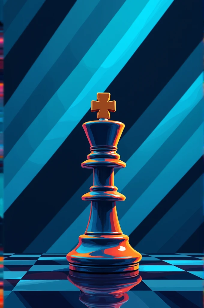 Blue and black background and letters on the diagonals , a chess horse in the middle 