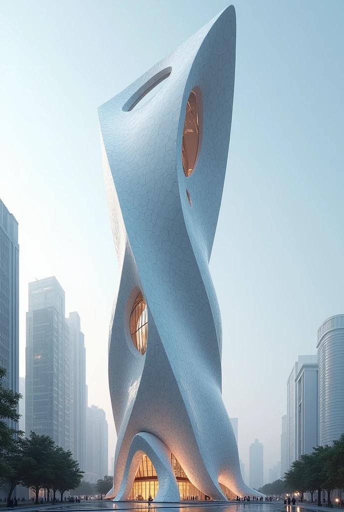 Marble facade high rise building with unique shape