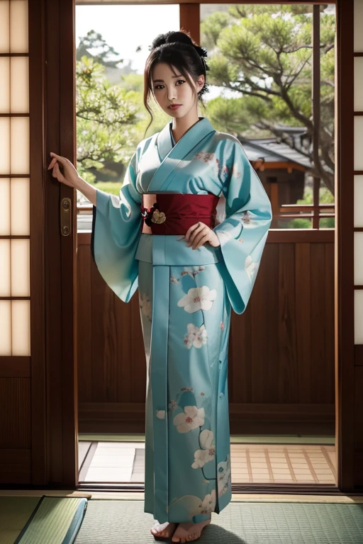 (8K, Best Quality, Masterpiece, Ultra High Definition: 1.2),kimono,Japanese room,hakama,fullbody