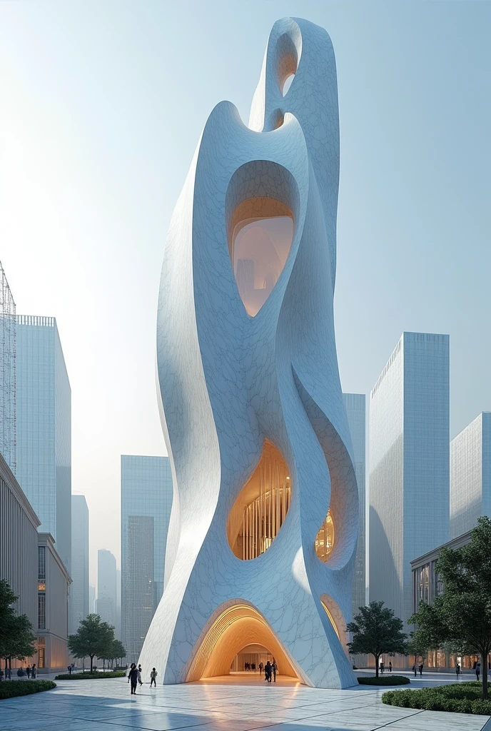 Marble facade high rise building with unique shape