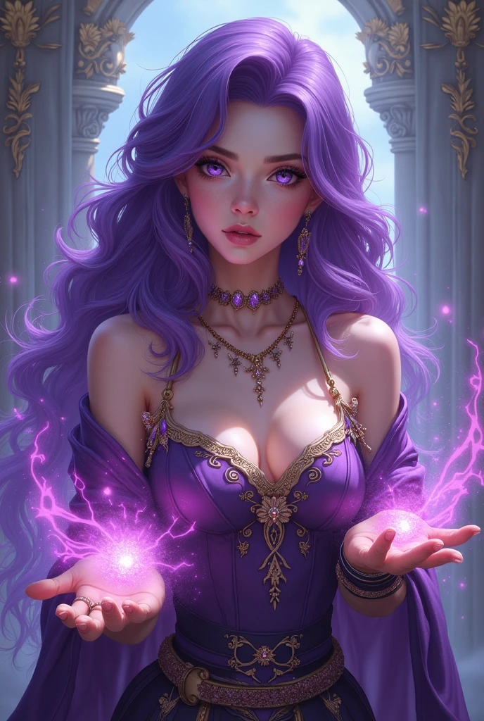 Purple Hair girl, acheron clothes, rich, mage, purple eyes, mage, younger, ilusionist, ACHERON STAR RAIL.