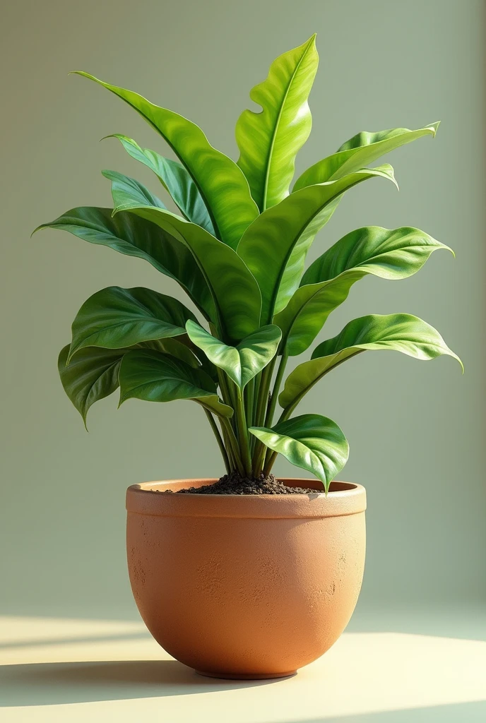 A plant inside a realistic pot with a full shot, normal angle and law of gaze and light of 45° .
