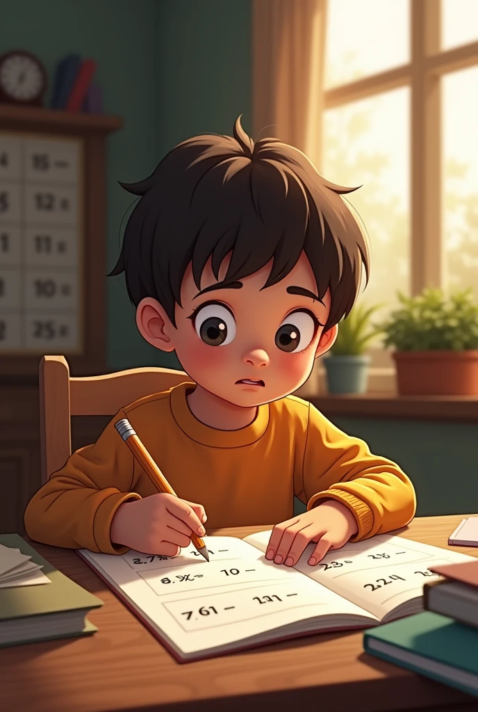 Child studying multiplication table 