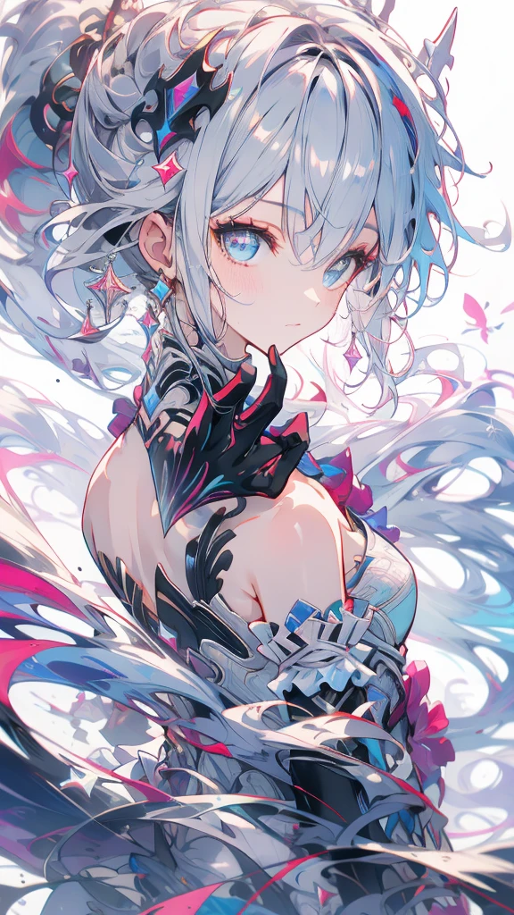 Jellyfish hairstyle,bishoujo, idol, short hair, white hair, silver hair, platinum blonde hair, ahoge, blunt bangs, disheveled hair, breasts, huge breasts, thong, sexy lingerie, spread legs, huge_ass, spread_ass, partially unbuttoned, show foot, pubic tattoo on underbelly, masterpiece, best quality, masterpiece,best quality,official art,extremely detailed CG unity 8k wallpaper,