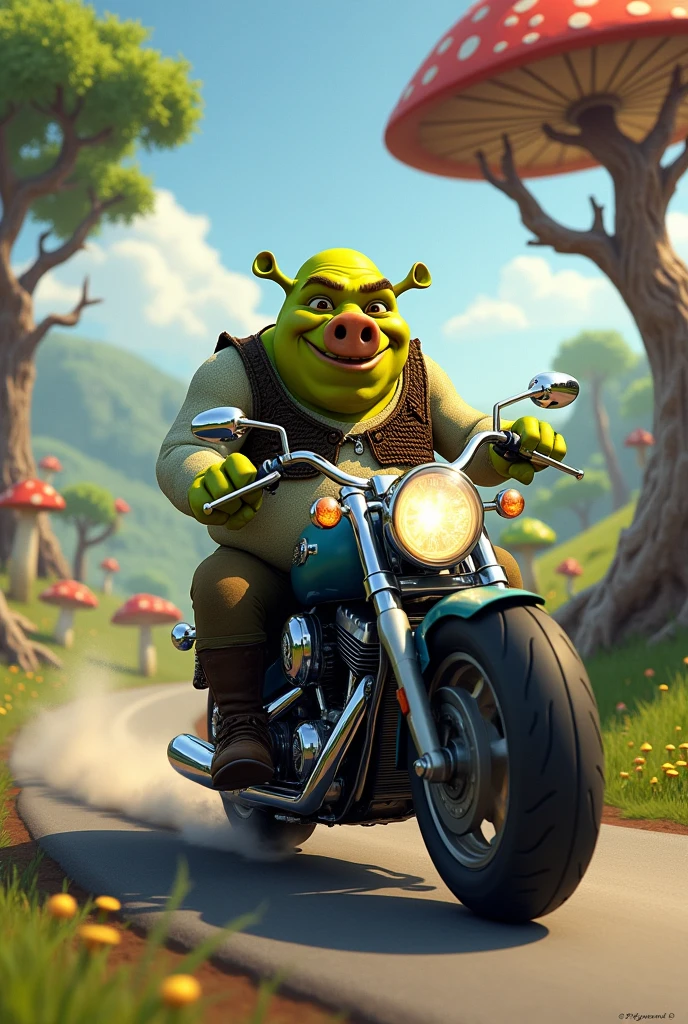 Shrek the pig on motorcycles
