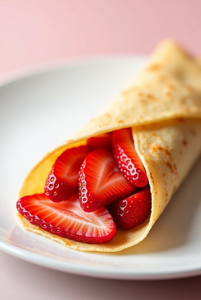 a crepe with strawberries inside the strawberries that are cut