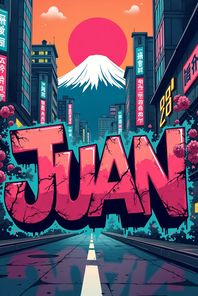 Name Juan in graffiti with a Tokyo theme