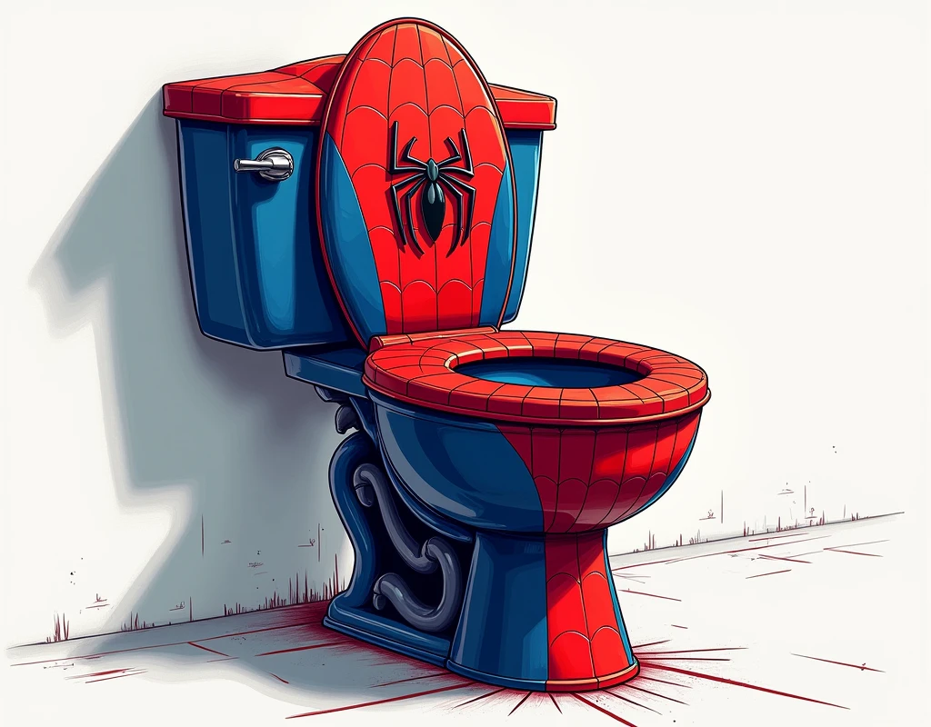 We need an image of a toilet made of Spiderman's clothes
