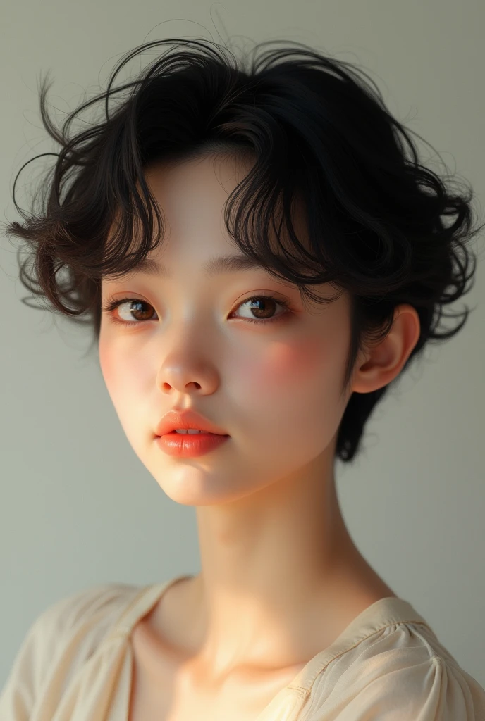 Chinese with realistic appearance and curly haircut 