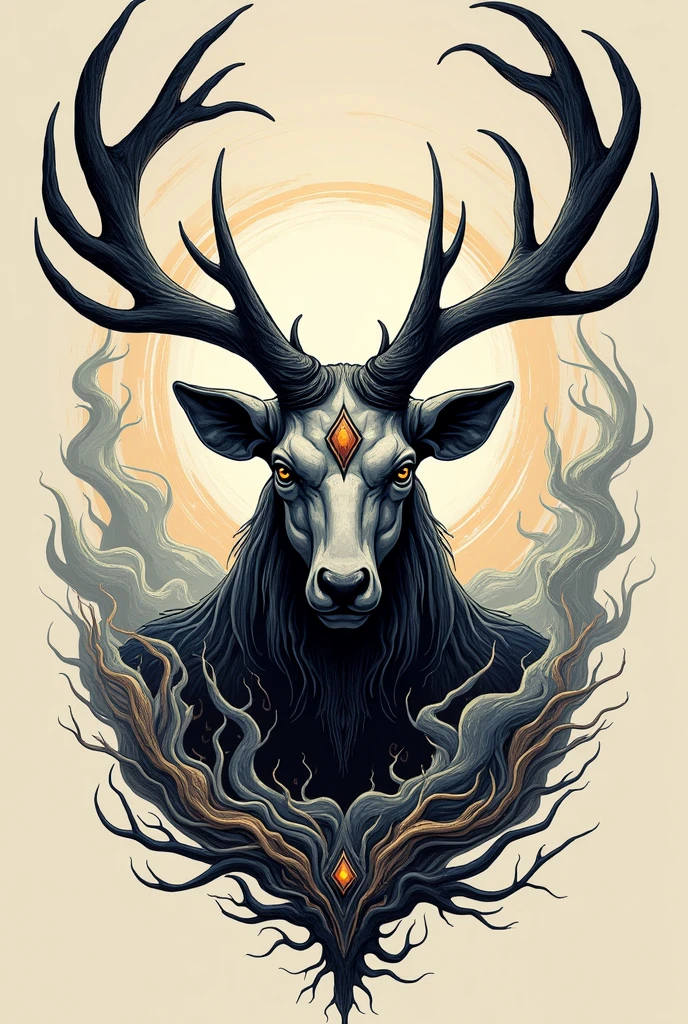 Anhangá art for tattoo with deer antlers 
