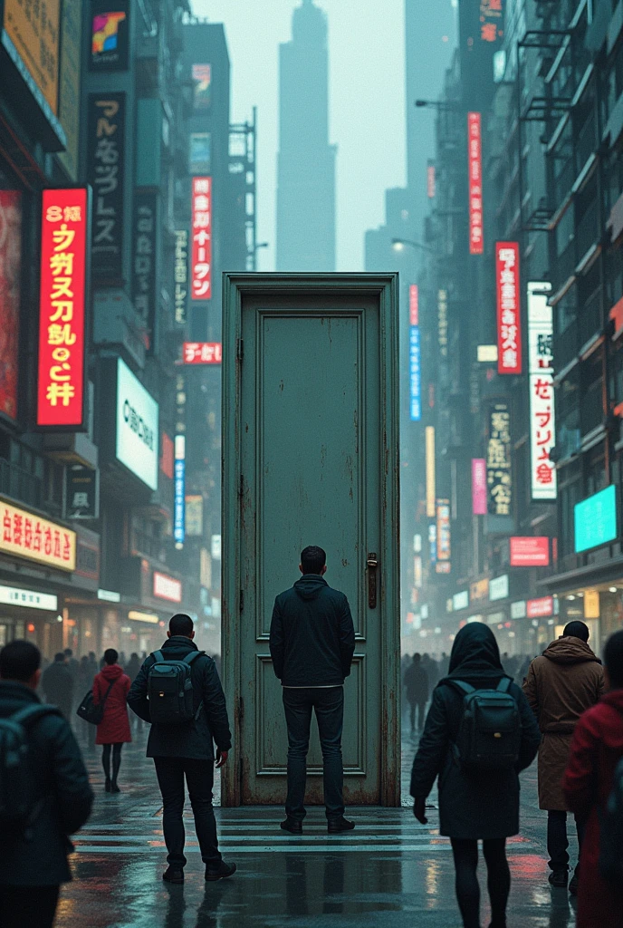 A beautiful, technological but chaotic city at the same time, an epidemic of information that makes us mentally ill, makes us forget who we really are, and I want there to be a door where this door is not so pretty but it is the original door of the foundation of our mind.