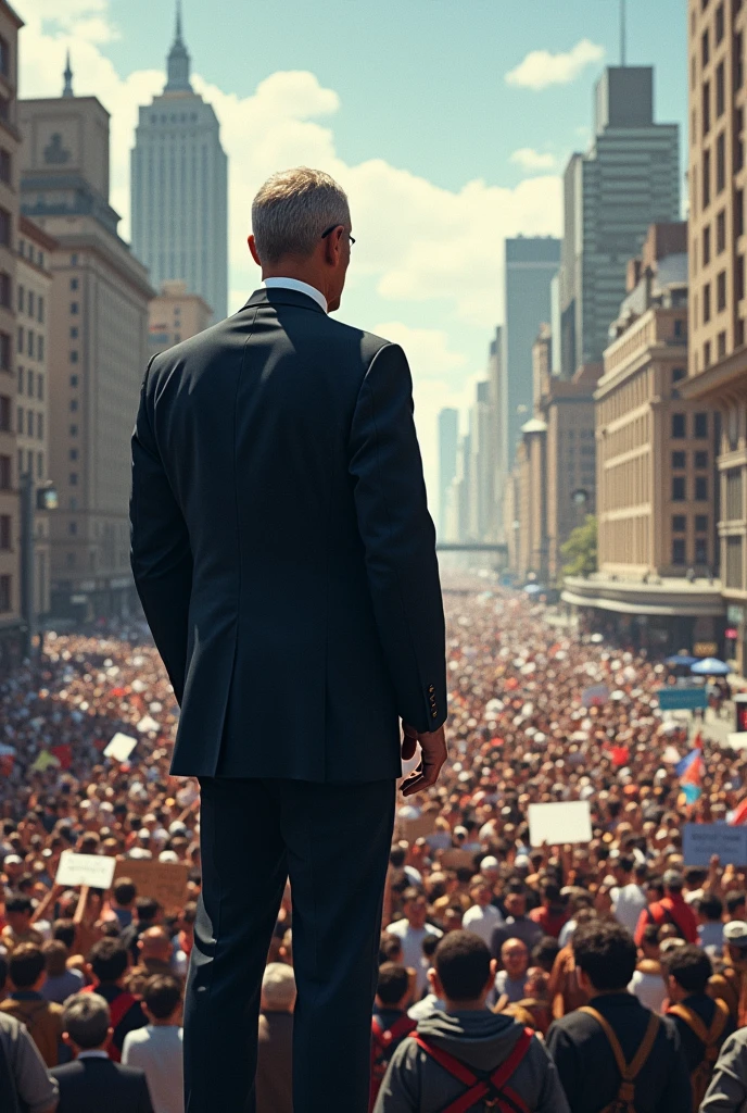 Politician from above watching the people in the middle of the protest drawing