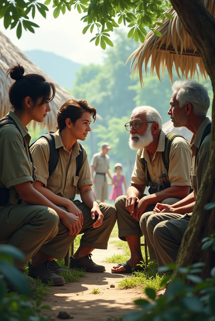 Scientists talking to a village elder