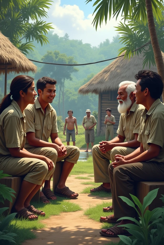 Scientists talking to a village elder